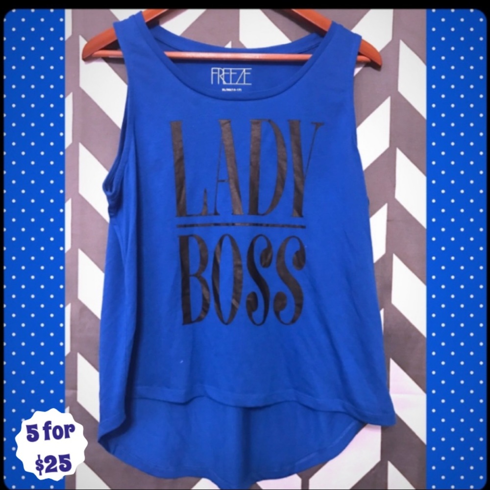 5/25 LADY BOSS high low cropped blue tank